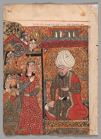 "The Queen Ilar (Irakht) Before the King Warning him About the Brahmins (?)", Folio from a Kalila wa Dimna, second quarter 16th century