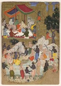 The Awakening of Kumbhakarna in the Golden City of Lanka", Folio from a Ramayana