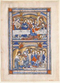 Manuscript Leaf with the Last Supper and the Washing of the Apostles’ Feet Leaf, from a Royal Psalter 