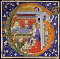 Manuscript Illumination with the Birth of the Virgin in an Initial G, from a Gradual 