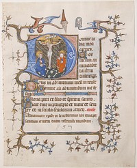 Manuscript Leaf with the Crucifixion in an Initial D, from a Book of Hours, North French