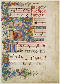 Manuscript Leaf with a Funeral Procession in an Initial R, from a Gradual by Mariano del Buono