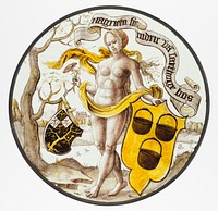 Roundel with Nude Woman Supporting a Heraldic Shield, North Netherlandish