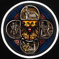 Quatrefoil Roundel with Arms and Secular Scenes, German