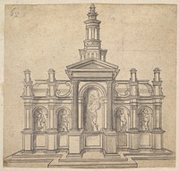 Architecturally-Shaped Tabernacle with a Saint and Four Putti by Anonymous