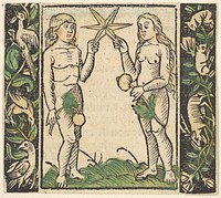 Adam and Eve Holding a Star, illustration from Beschlossen Gart des Rosenkranz Mariae by Hans Baldung