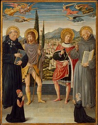 Saints Nicholas of Tolentino, Roch, Sebastian, and Bernardino of Siena, with Kneeling Donors by Benozzo Gozzoli (Benozzo di Lese di Sandro)