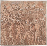 Sheet 1: Roman soldiers carrying banners depicting the triumphant victories of Julius Caesar, from The Triumph of Julius Caesar