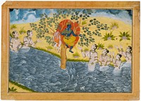 The Gopis Plead with Krishna to Return Their Clothing, Page from a Bhagavata Purana (Ancient Stories of Lord Vishnu) series, India (Rajasthan, Bikaner)