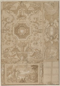 Design for a Decorated Wall and Ceiling of a Gallery, marked with the monogram of the French King Henri III or IV 