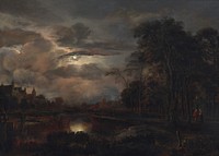 Moonlit Landscape with Bridge (probably 1648–1650) by Aert van der Neer.  