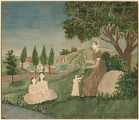 Mother and Three Children Making a Floral Wreath (ca. 1825) by American 19th Century.  