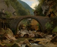 Mountain Stream in the Auvergne (1830) painting in high resolution by Théodore Rousseau.  