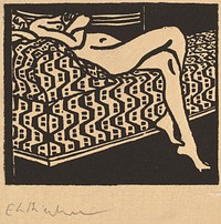 Nude Girl Lying on a Sofa (1905) print in high resolution by Ernst Ludwig Kirchner.  