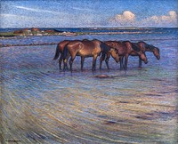 Horses Cooling Themselves in Water (1902) painting in high resolution by Nils Edvard Kreuger. Original from the Thiel Gallery. 