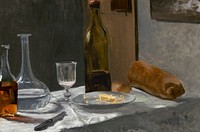Claude Monet's Still Life with Bottle, Carafe, Bread, and Wine (ca. 1862-1863) 