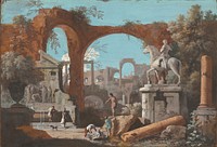 A Capriccio of Roman Ruins (1727–1729) by Marco Ricci.  