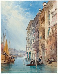 A Gondola on the Grand Canal, Venice (1866) by William Callow.  