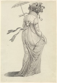 A Fashionable Young Woman Seen from Behind (ca. 1800–1803) drawing in high resolution by Carl Wilhelm Kolbe.  