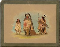A Sioux Chief, His Daughter, and a Warrior (1861-1869) painting in high resolution by George Catlin.  