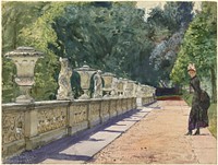 A Promenade in the Park at Sanssouci (1885) by Franz Skarbina.  