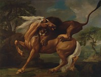 A Lion Attacking a Horse (1762) painting in high resolution by George Stubbs.  