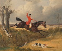 Foxhunting: Clearing a Ditch (1839) painting in high resolution by John Frederick Herring.  