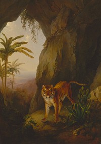 Tiger in a Cave (ca. 1814) painting in high resolution by Jacques–Laurent Agasse.  