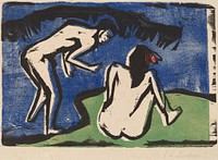 Bathing Couple (1910) print in high resolution by Ernst Ludwig Kirchner.  