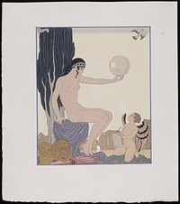 Seated woman and cherub (1929) fashion illustration in high resolution by George Barbier. 