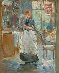 In the Dining Room (1886) painting in high resolution by Berthe Morisot.  