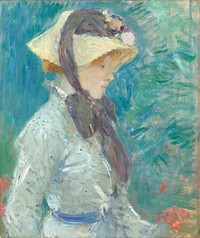 Young Woman with a Straw Hat (1884) painting in high resolution by Berthe Morisot. 