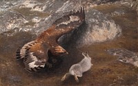 Eagle and Hare (1904) painting in high resolution by Bruno Liljefors. Original from The Thiel Gallery. 