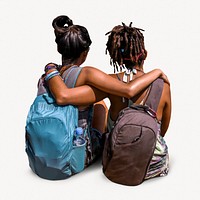 Female backpackers collage element  psd