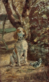 The Artist's Dog Fl&egrave;che (ca.1881) painting in high resolution by Henri de Toulouse&ndash;Lautrec.  