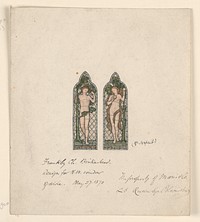 Adam and Eve, Design for Stained Glass Window, Frankby Church, Birkenhead (Cheshire), England (1870) drawing in high resolution by Sir Edward Burne–Jones.  