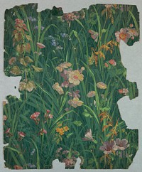 Grass with lavender, yellow and pink wildflowers (ca. 1875–1900) wallpaper in high resolution.  