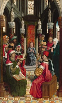 Christ among the Doctors (ca. 1495–1497) by Master of the Catholic Kings.  