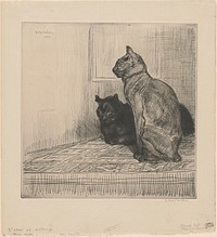 Deux chats sur un meuble (1914) print in high resolution by Th&eacute;ophile Alexandre Steinlen. Original from Boston Public Library. 
