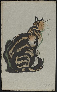 Chat assis (ca. 1881&ndash;1920) print in high resolution by Th&eacute;ophile Alexandre Steinlen. Original from Boston Public Library. 