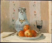 Still Life with Apples and Pitcher (1872) by Camille Pissarro. Original from The MET museum. 