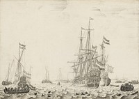 Dutch Ships near the Coast (early 1650s) by Willem van de Velde the Elder.  