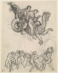 Dante and Virgil Riding on the Back of Geryon (c. 1821) by Joseph Anton Koch.  