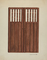 Doors to Baptistry - Mission San Juan Bautista (1938) by Ethel Dougan.  