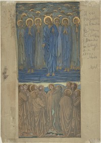 Ascension of Christ (Acts I, 1–9): Study for stained-glass window (ca. 1875–84) drawing in high resolution by Sir Edward Burne–Jones.  