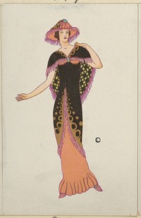 Woman in a black tubular dress (1912) fashion print in high resolution by Otto Friedrich Carl Lendecke.  