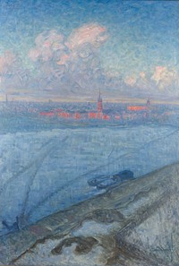 The City at Sunset (1897) painting in high resolution by Eugene Jansson. Original from the Thiel Gallery. 