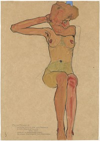 Mädchenakt (Gertrude) (1910) painting in high resolution by Egon Schiele.  