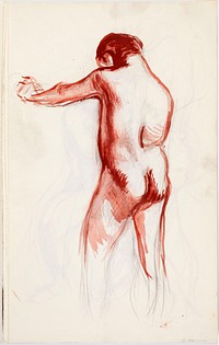 Seisova alaston mies takaviistosta, luonnos, 1902 - 1909part of a sketchbook by Magnus Enckell