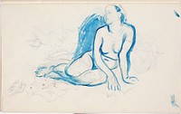 Maassa istuva alaston malli, 1902 - 1909part of a sketchbook by Magnus Enckell